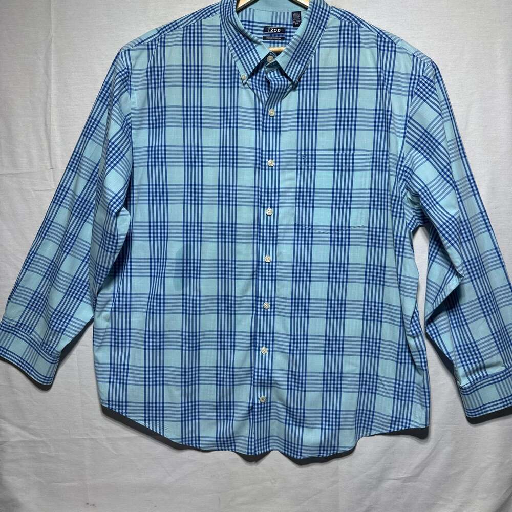 IZOD Men's Blue Plaid Long Sleeve Button-Up Shirt 2XL